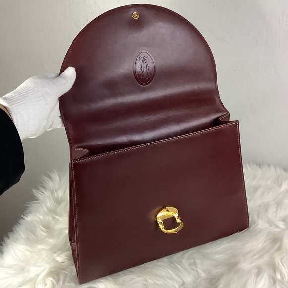 RETRO! 👜👜CARTIER Must Bordeaux Leather Handbag/Kelly Bag - Picture 8 of 13